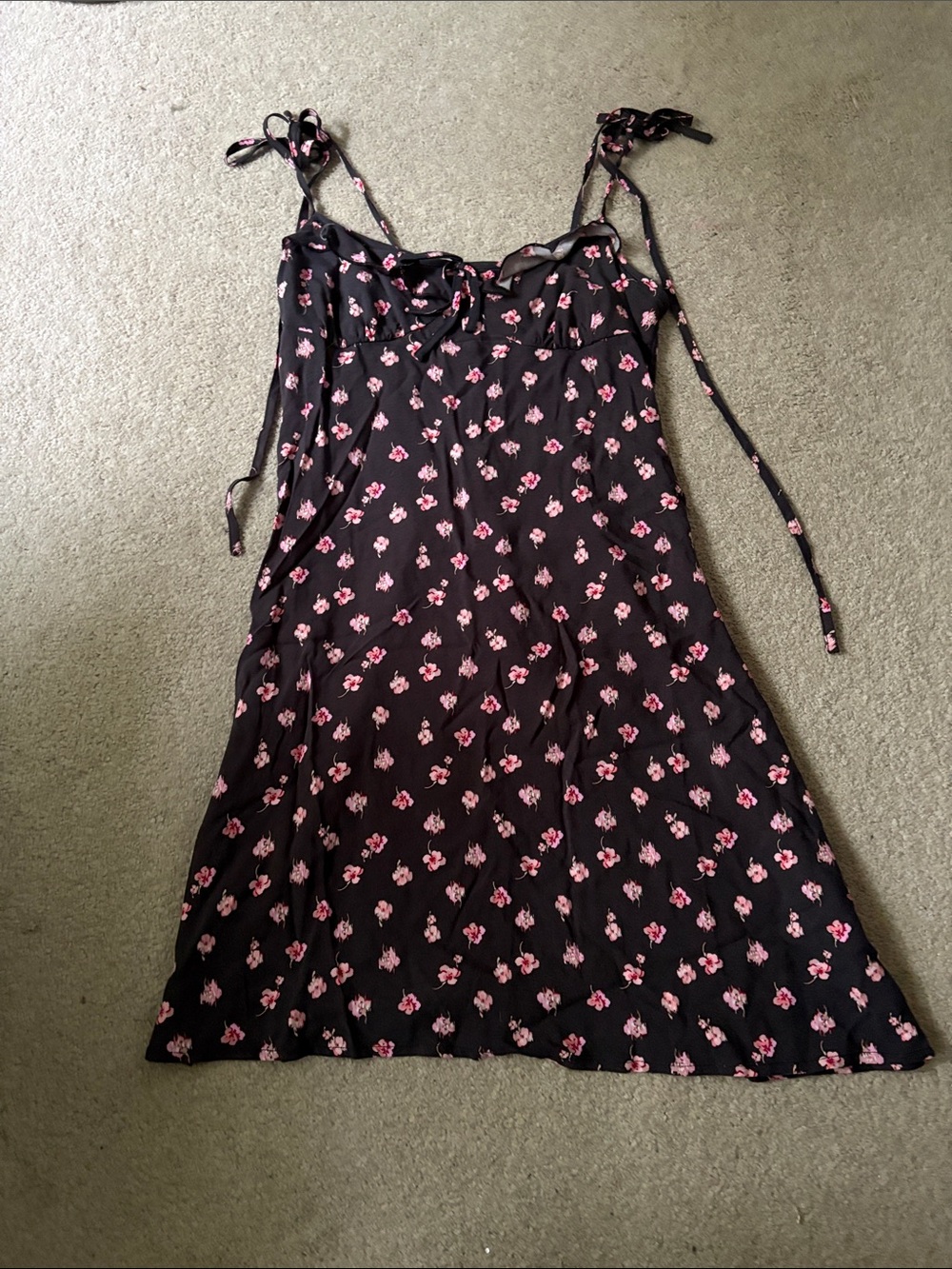 Spiritual Gangster Black Slip Dress with Pink Floral Print